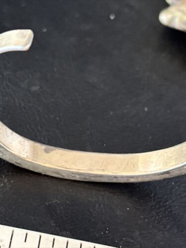 Authentic Native American Navajo Sterling Silver Bracelet | Red Spiny Oyster Inlay | Old Pawn | 14532
