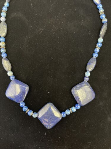 Native American Denim Lapis Strand Necklace | Sterling Silver | Men's 18" | 1753