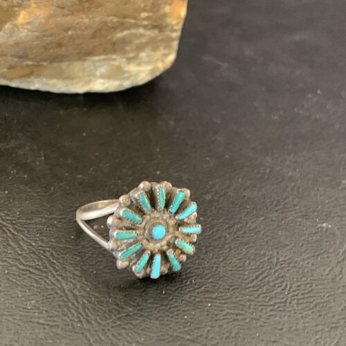 Zuni Blue Turquoise Multi-Stone Cluster Ring | Authentic Native American Sterling Silver Needle Point | Sz 7 | 10741