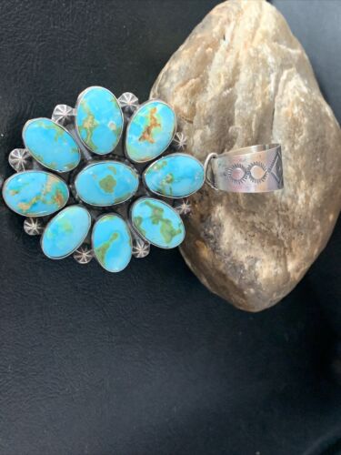 Navajo Blue Sonoran Gold Turquoise Cluster Pendant | Authentic Native American Sterling Silver | Multi-Stone | 14071