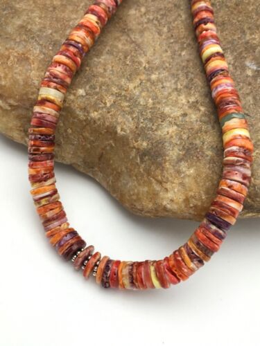 Navajo Orange Heishi Spiny Oyster Necklace Set | Sterling Silver | 22" | Authentic Native American Handmade | 2773