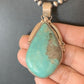 Men's Navajo Pearls Necklace with Blue Kingman Turquoise Pendant | Sterling Silver | Native American Handmade | 12600
