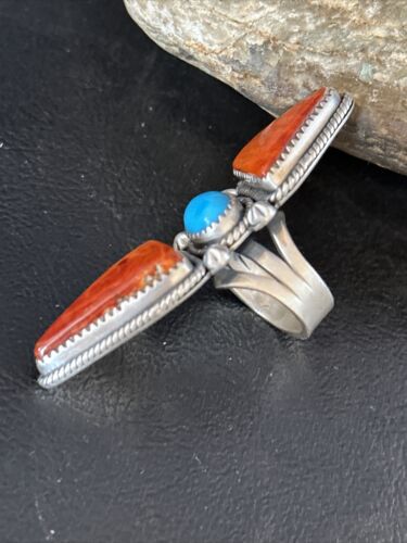 Navajo Orange Spiny Oyster Multi-Stone Ring | Authentic Native American Sterling Silver | Multi-Stone | Sz 6.5 | 14505