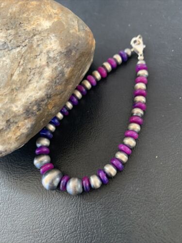 Navajo Purple Stabilized Sugilite Bead Bracelet | Sterling Silver | 8" | Authentic Native American Handmade | 01966