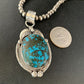 Navajo Spiderweb Turquoise Pendant Necklace | Sterling Silver | 2.25" | Authentic Native American Handmade | 14061