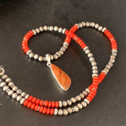 Navajo Red Apple Coral Necklace Pendant Naja | Sterling Silver | Authentic Native American Handmade | 13933
