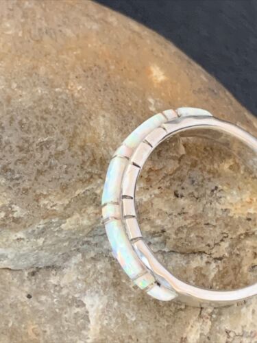 Navajo White Opal Inlay Ring | Sterling Silver | Sz 10.5 | Authentic Native American Handmade | Yazzie| 10618