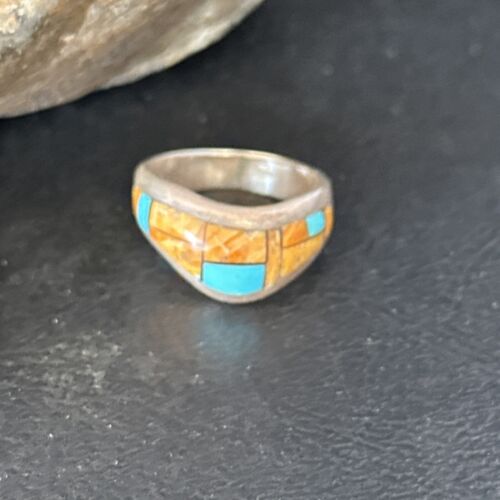 Southwestern Women's Navajo Blue Turquoise Spiny Oyster Inlay Ring | Sz 8 | 14559