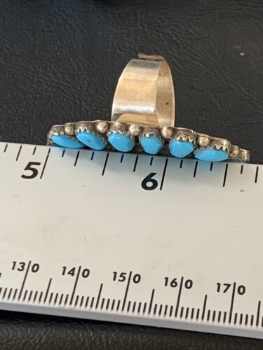 Navajo Kingman Turquoise Cluster Ring | Authentic Native American Sterling Silver | Multi-Stone | Sz 8 | 12309