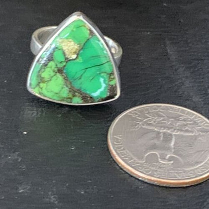Navajo Green Mojave Turquoise Ring | Sterling Silver | Sz 8 | Authentic Native American Handmade | 14038