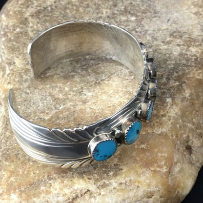 Navajo Blue Kingman Turquoise Cuff Bracelet | Sterling Silver | Authentic Native American Handmade | 1962
