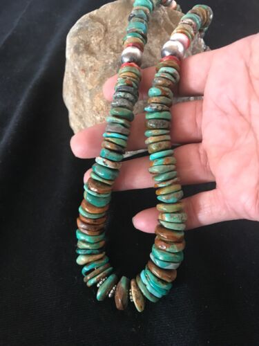 Authentic Native American Navajo Necklace | Green Turquoise & Spiny Oyster | Sterling Silver | 22" Pendant by Platero | 1255