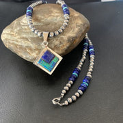 Men's Navajo Blue Lapis Turquoise Opal Inlay Pendant Necklace | Sterling Silver | 21" | 12608
