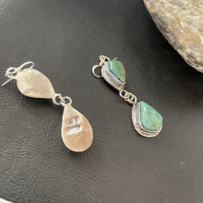 Navajo Royston Turquoise Dangle Earrings | Green Handmade | Sterling Silver | Authentic Native American | 1588