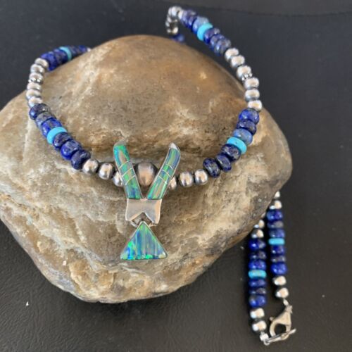 Navajo Men's Pendant | Blue Lapis Turquoise Opal Inlay | Sterling Silver Necklace | 22" | 13357