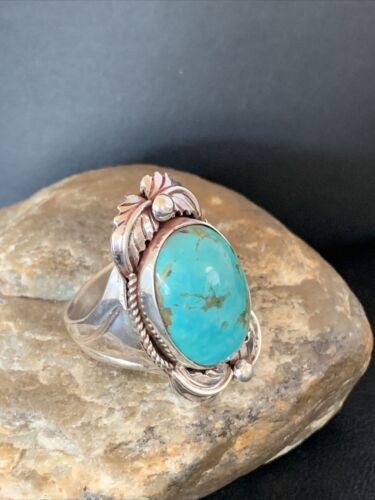 Men's Classic Navajo Blue Turquoise Ring | Sterling Silver | Sz 11 | Authentic Native American Handmade | 10447