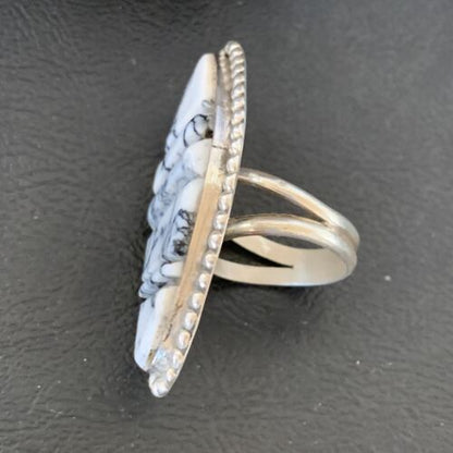Navajo White Buffalo Turquoise Inlay Ring | Sterling Silver | Sz 9 | Authentic Native American Handmade | 12174