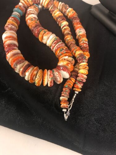 Handmade Turquoise & Spiny Oyster Necklace | Navajo Sterling Silver | Authentic Native American | 32"