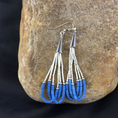 Liquid Sterling Silver Heishi Dangle Earrings | Blue Denim Lapis | 2" | 2005