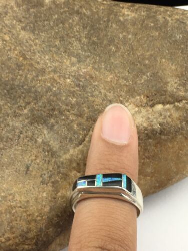 Native American Men's Navajo Opal & Black Onyx Inlay Ring | Sterling Silver | Sz 10 | 1600