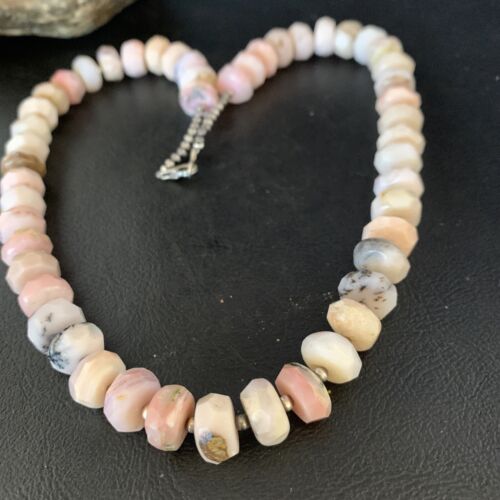 Native American Pink Opal Bead Necklace | 12mm | Sterling Silver | Navajo Handmade | 20" | 13860