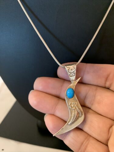 Navajo Old Pawn Bird Sterling Silver Kingman Turquoise Pendant Necklace | 16" Chain | 1185