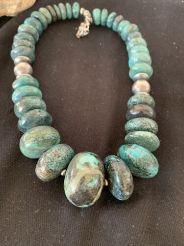 Navajo Pearls Sterling Silver Graduated Natural Blue Turquoise Necklace | Authentic Native American | 20" | 731