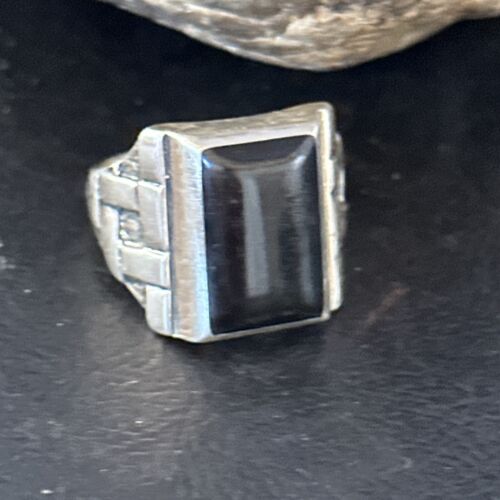 Native American Navajo Handmade Sterling Silver Black Onyx Ring | Sz 10 | 14443