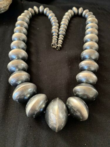 Navajo Handmade Stamped Sterling Silver Graduated Necklace | Native American | 30"| 221