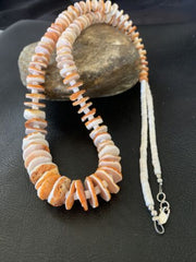 Navajo Turquoise, Orange Spiny Oyster, Pink Shell Necklace | Sterling Silver | Authentic Native American | Graduated | 28" | 12257