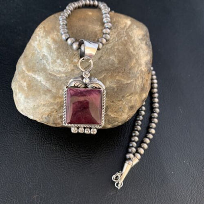 Navajo Purple Spiny Necklace Pendant | Sterling Silver | Authentic Native American Handmade | 13625