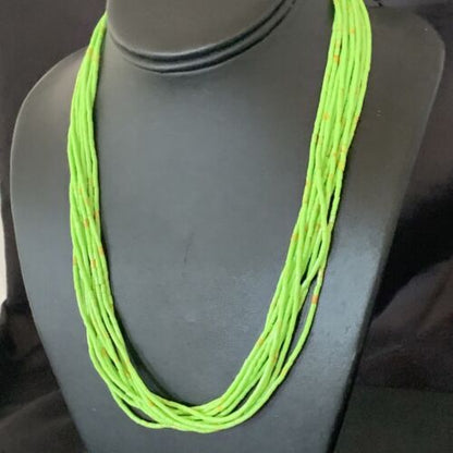 Southwestern Green Gaspeite Heishi Necklace | 10 Strand | Sterling Silver | 20" | 2237