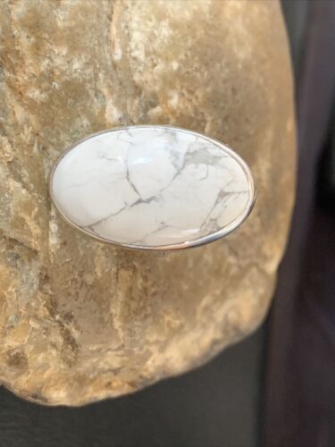 Navajo White Howlite Ring | Sterling Silver | Sz 6.5 | Authentic Native American Handmade | 11607