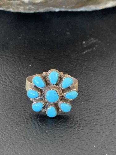 Navajo Blue Cluster Turquoise Ring | Authentic Native American Sterling Silver | Multi-Stone | Sz 7 | 12460