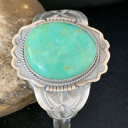 Native American Men's Green Royston Turquoise Cuff Bracelet | Sterling Silver | 14132