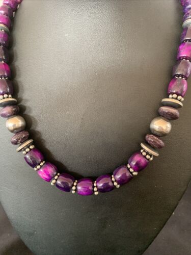 Southwestern Navajo Purple Sugilite Bead Necklace | Sterling Silver | Authentic Native American Handmade| 18" | 11910