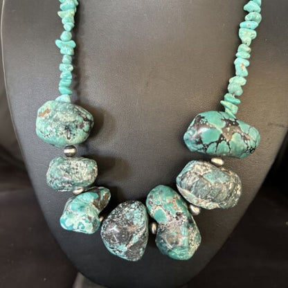 Navajo Chunky Blue Turquoise Necklace | Sterling Silver | Authentic Native American Handmade | 20" | 14414 - Masha USA