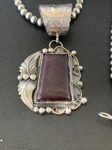 Men's Navajo Pearls Necklace with Purple Sugilite Pendant | Sterling Silver | Authentic Native American Handmade | 10656