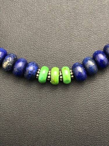 Navajo Lapis & Turquoise Beads Necklace | Sterling Silver | Authentic Native American Handmade | 20" | 3269