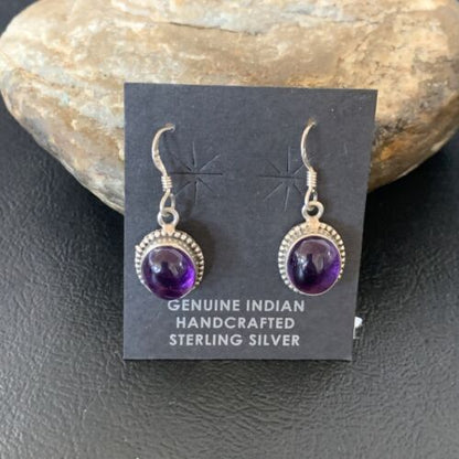 Navajo Purple Amethyst Dangle Drop Earrings | Sterling Silver | Authentic Native American Handmade | 12684