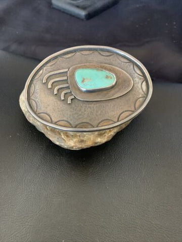Old Pawn Navajo BearPaw Blue TURQUOISE STERLING SILVER BELT Buckle Concho 12110