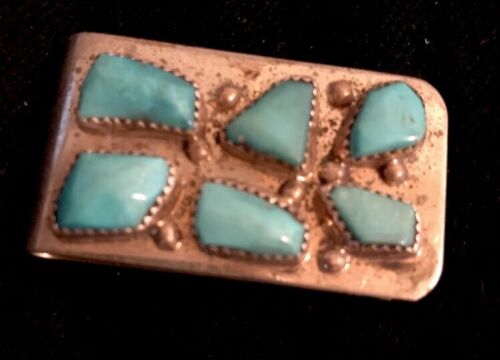 Mens Vintage Turquoise Money Clip Sterling Silver Handmade Gift 8011