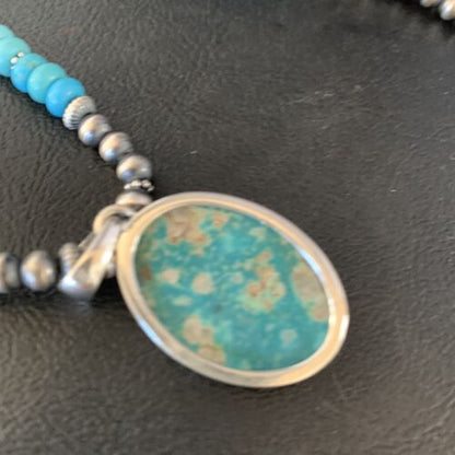 Navajo Blue Turquoise Pendant Necklace | Sterling Silver | Authentic Native American Handmade | 13868