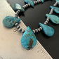 Native American Navajo Pearls Necklace | Sterling Silver | Blue Turquoise Teardrop | 11484