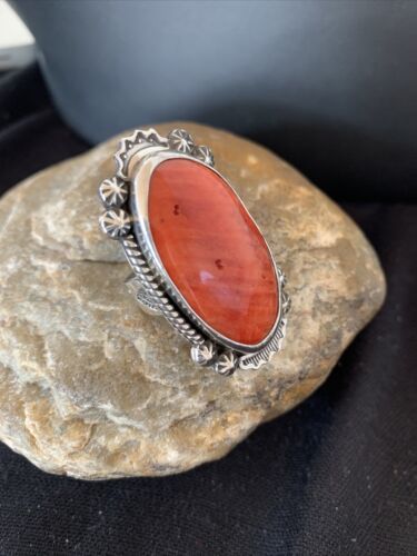 Southwestern Women's Navajo Red Spiny Oyster Ring | Sterling Silver | Sz 8 | 1003