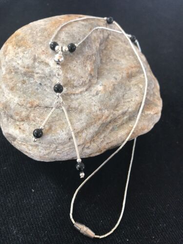 Navajo Liquid Black Onyx Heishi Sterling Silver Necklace | 17" | Handmade Southwestern Jewelry | 3727