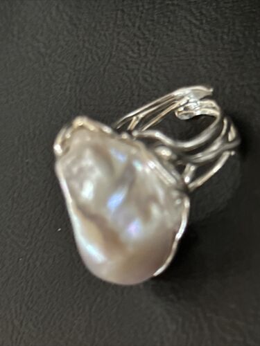 Women's White Baroque Pearl Adjustable Ring | Sterling Silver | Sz 7.5 | 14262