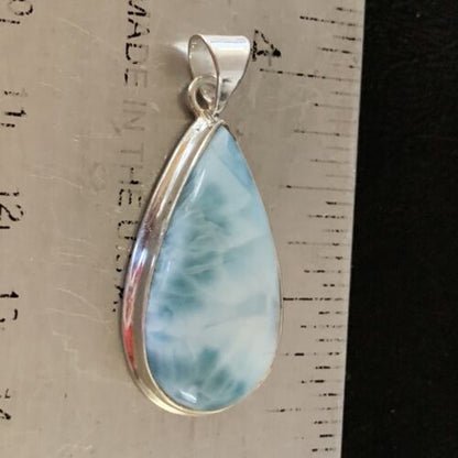 Navajo Sterling Beads Necklace with Blue Larimar Pendant | Authentic Native American Handmade | 10829