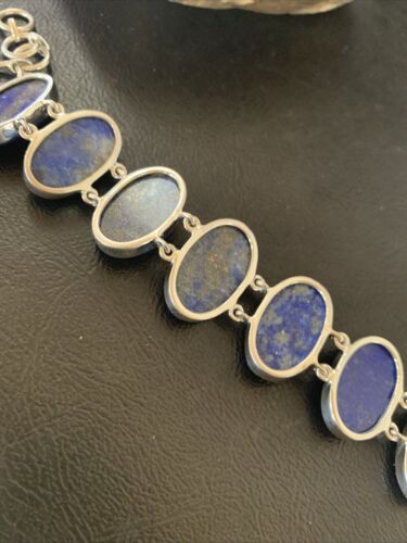 Navajo Blue Lapis Lazuli Link Bracelet | Sterling Silver | 8" | Authentic Native American Handmade | 11653