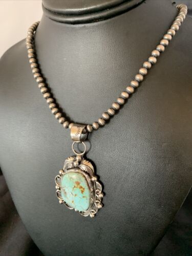 Men's Navajo Blue Dry Creek Turquoise Pendant Necklace | Sterling Silver | 12968